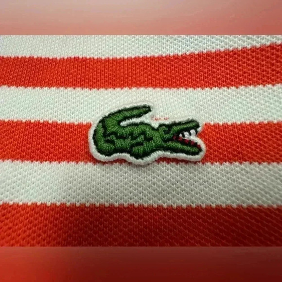 Lacoste SS Golf Style Orange Striped Shirt Size  44 - Picture 6 of 10